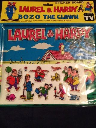 Vintage Laurel & Hardy 1983 Bozo The Clown Sticker Board Larry Harmon