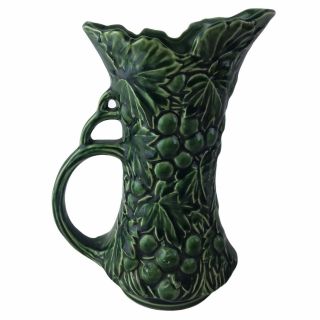 Vintage Mccoy Ohio Art Pottery 641 Green Glaze Grape 9 1/2” Pitcher Vase