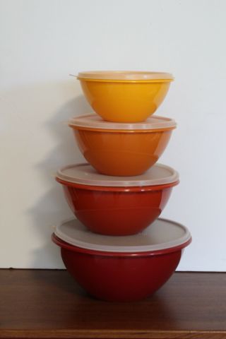 Vintage Tupperware Wonderlier Nesting Bowls 234,  235,  236,  237 Harvest W/lids