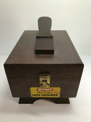 Vintage Kiwi Hand Crafted Shoe Groomer Shoe Shine Wooden Box Kit Walnut Stain