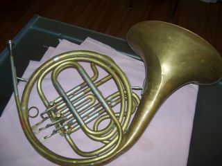 Old Vintage Fe Olds French Horn With Mouthpiece 3 Parts Restore Or Decor Estate