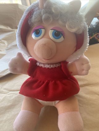 1987 10 " Jim Henson Muppets Baby Miss Piggy Christmas Plush Stuffed Doll