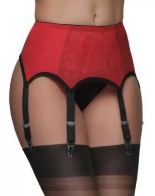 Nylon Dreams Women Red Lace Garter Belt 6 Strap Suspender Belt Size Xl