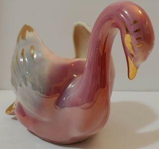 Vintage Ceramic Pink Iridescent Swan Planter Hollywood Regency Style Flower Pot