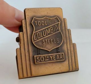 Columbia Tool & Steel Vintage Antique Advertising Brass Paper Clip - 80953