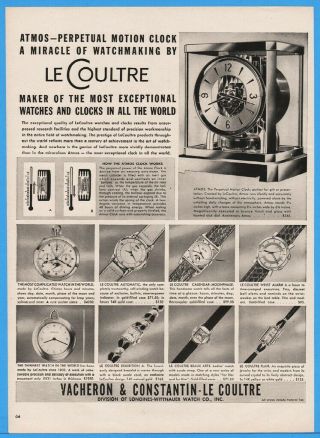 1950 Jaeger Lecoultre Atmos Clock Pocket Watch Wristwatch Vintage Photo Ad