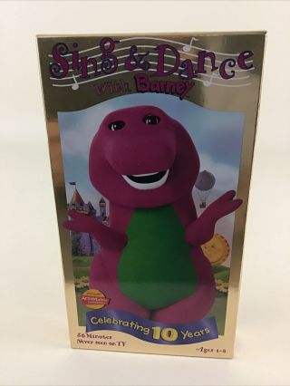 Barney White VHS Tape Sing & Dance With Barney Vintage 1998 10 Year Celebration 2