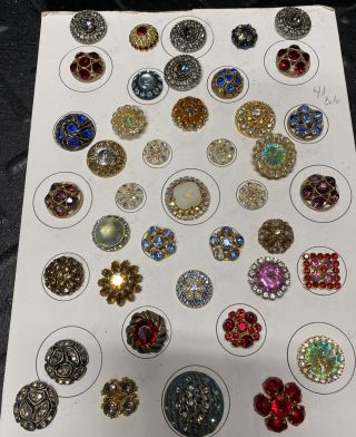 Vintage Collector Card Of Rhinestone Buttons (41)