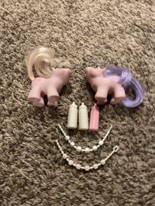 Vintage My Little Pony G1 Newborn Twins Sniffles & Snookums Bottles Necklaces