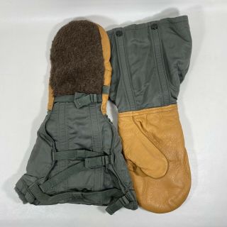 Vintage Usaf Flyers Type N - 4b Artic Mitten Gloves Wool Leather Palm Size Medium