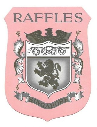 Authentic Vintage Luggage Label Raffles Hotel Singapore Pink Background