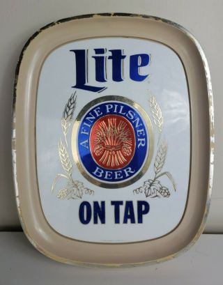 Vintage Miller Lite On Tap Beer Sign Tray Advertising Bar Sign Union Made