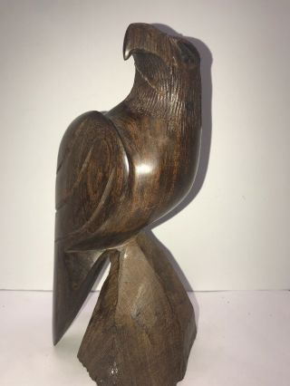 Vintage Eagle Statue Iron Wood Carved Figurine 9.  5 - Inches Bird Figure Handmade