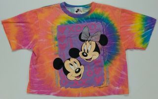 Rare Vtg Disney Mickey Minnie Mouse Tie Dye Single Stitch T Shirt 90s Girls Sz L