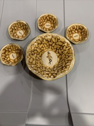 Vintage Planters Peanuts Mr Peanut Tin Metal Snack Nut Dish Bowls Set Of 5