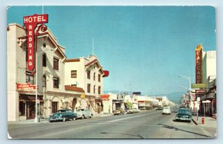 Redding,  Ca Street Scene Old Cars Vintage Signs Postcard