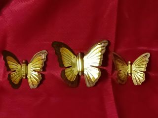 Vintage Set Of 3 Brass Butterflies Wall Hanging Metal Art