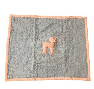 Vintage Baby Quilt Pastel Pink Blue Lamb Crib Blanket Sheep Comforter 43x34