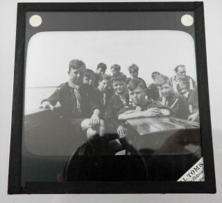Vintage Glass B&w Magic Lantern Slide Boy Scouts Scouting On Small Boat
