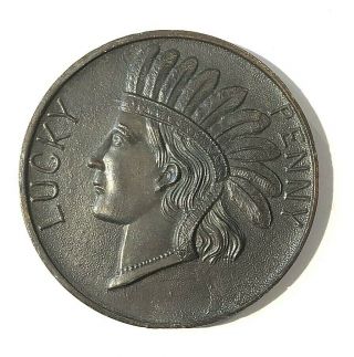 Vtg Large 3 " Indian Head Souvenir Paperweight Penny Of Niagara Falls York