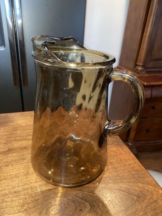 Vintage Amber Glass Pitcher Swirl Pattern Water Ice Tea Retro Glassware