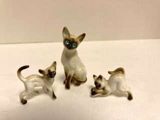 Set 3 Vintage Miniature Bone China Siamese Cats Figurines