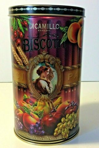 Vintage Dicamillo Bakery Italian Biscotti Cookies Tin Canister 1998 Advertising