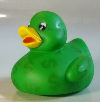 Money Greenback Dollar Signs Green Rubber Ducky 3.  5 " Duck Vintage