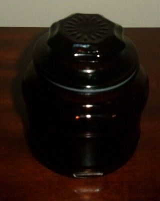Vtg Small Dark Amber Brown Glass Apothecary Canister Spice Jar W/starburst Lid