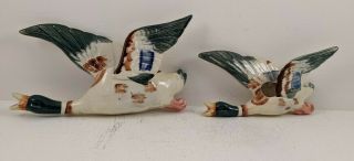 2 Pc Set Vintage Wall Pocket Vase Plaque Flying Duck Mallard Japan 6 3/8 " 8 "