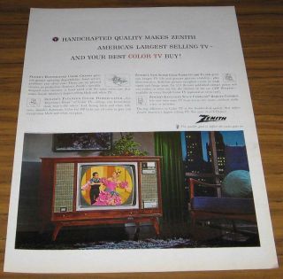 1963 Vintage Ad Zenith Color Console Tv Television