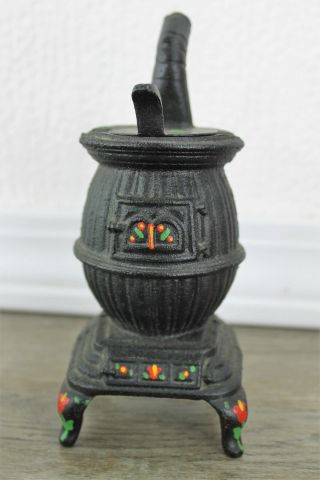 Vintage Miniature Cast Iron Painted Pot Belly Stove Hand Painted