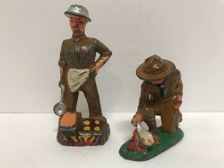 Vintage Barclay Manoil Boy Scout With Campfire And Soldier Cooking