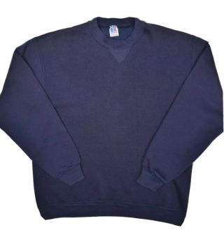 Vintage Russell Athletic Crewneck Sweatshirt Mens L Blank Navy Usa Made 50/50