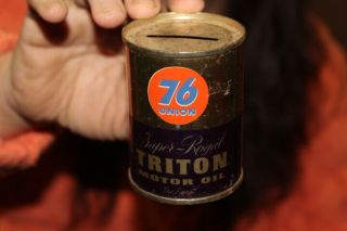 Vintage Union 76 Royal Triton Motor Oil Coin Bank Gas Oil Can Sign