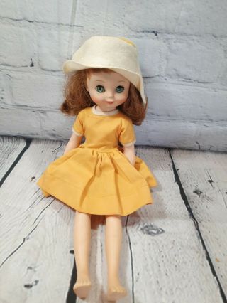 Betsy Mccall ? Doll Tonner 13 " Vintage Jointed Yellow Dress Hat Red Hair