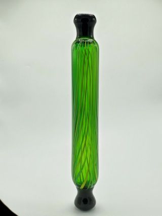 Vintage Hand Blown Glass Kitchen Utensil Green Rolling Pin 17 Inches