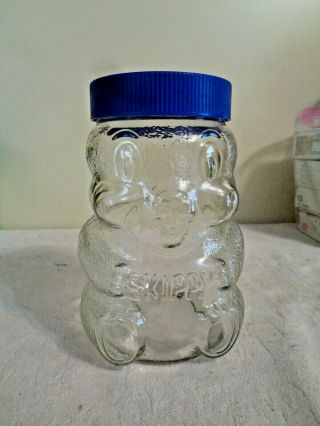 Vintage 1990 Special Edition Skippy Glass Peanut Butter Jar Bank Chipmunk Beaver