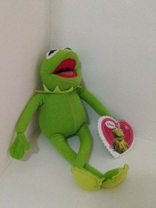 Muppets Kermit The Frog Plush Doll Disney 2013 Beanie Baby Heart Tag 9 "