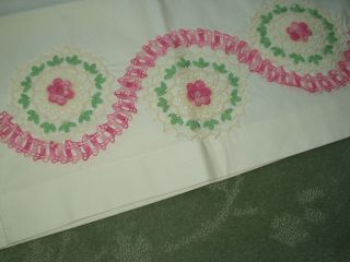Vintage Shabby Cottage Chic Crocheted Pink Roses King Pillowcases Pair