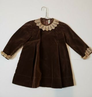 Baby Girl Vintage Velvet Dress By Saks Fifth Avenue Brown With Crochet Trim
