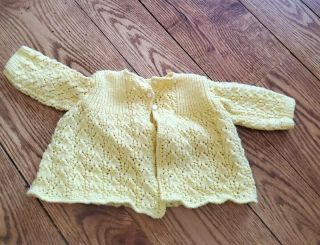 Vintage 1979 Hand Knit Baby Yellow Cardigan 0 - 3 Months Handmade