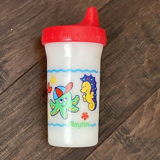 Vtg Red Playtex 6oz Sippy Cup With Sea Animals 1999 Htf Crab
