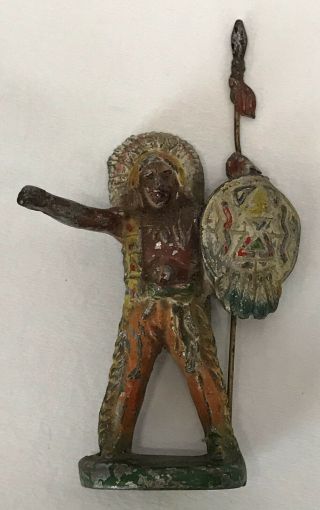 Vintage Lead Toy Native American Indian Chief Shield & Spear