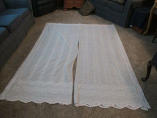 Vintage White Lace Curtain Panels 65 " Wide X 86 " Long Scalloped Hem