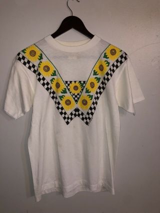 Vtg 90s Sunflower Art Tee T Shirt Rare White Medium 90s Nature Tee