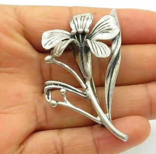 Jewel Art 925 Silver - Vintage Sculpted Flower Designed Brooch Pin - Bp3931