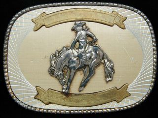 Pc15115 Vintage 1970s Bronc Rider Rodeo Trophy Western & Cowboy Belt Buckle