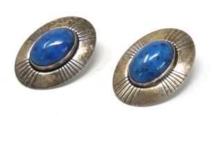 Vintage Art Deco Style Sterling Silver 925 Blue Agate Earrings 480