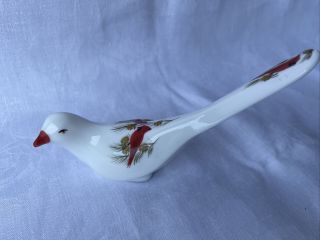 Vtg Fenton White Glass Bird With Hand Painted/signed Red Cardinals By A.  Curry